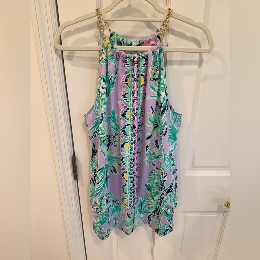 Lilly Pulitzer Print Halter Top with Gold Chains